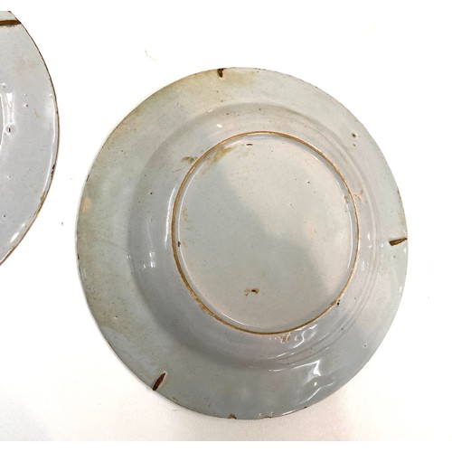 85 - Pair of antique English Delft pottery plates measures approximately 8 inches diameter