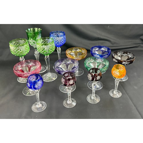 61 - Selection of vintage coloured drinking glasses