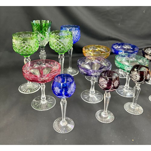 61 - Selection of vintage coloured drinking glasses