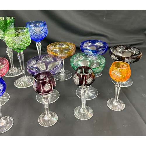 61 - Selection of vintage coloured drinking glasses