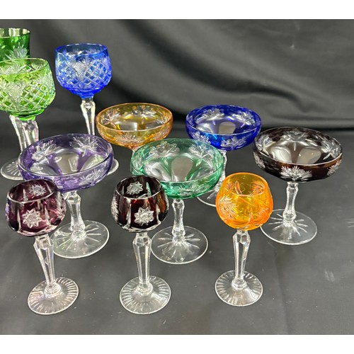 61 - Selection of vintage coloured drinking glasses