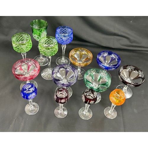 61 - Selection of vintage coloured drinking glasses
