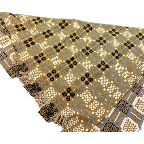 103 - Vintage welsh double sided tapestry blanket measures approximately 90 inches by 93 inches