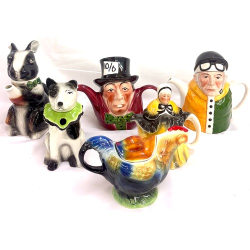 74 - Selection of 6 Tony Woods ceramic novelty teapots to include Mad Hatter, Jockey etc, all in good ove... 