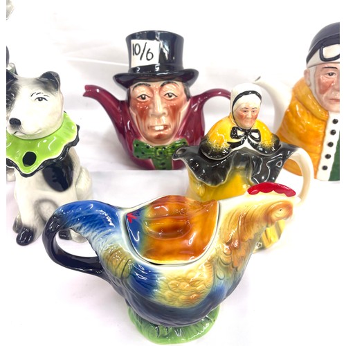 74 - Selection of 6 Tony Woods ceramic novelty teapots to include Mad Hatter, Jockey etc, all in good ove... 
