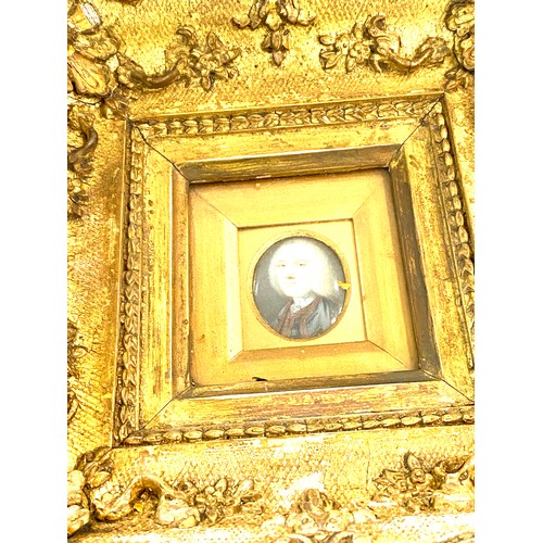 82 - Unusual & rare antique enamel portrait miniature in gilt mounted frame. Frame 20cm x 20cm.