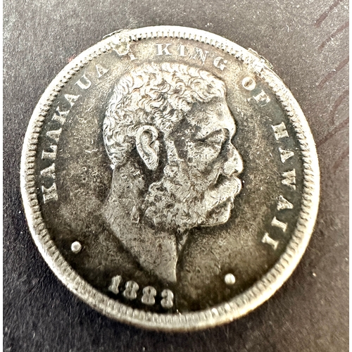 316 - Rare HAWAII 1883 Half Dollar Hapalua Kalakaua Silver Coin mount marks