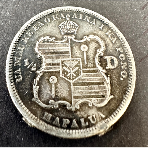 316 - Rare HAWAII 1883 Half Dollar Hapalua Kalakaua Silver Coin mount marks
