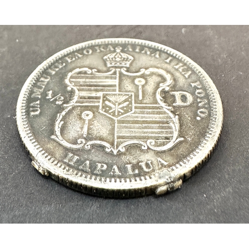 316 - Rare HAWAII 1883 Half Dollar Hapalua Kalakaua Silver Coin mount marks