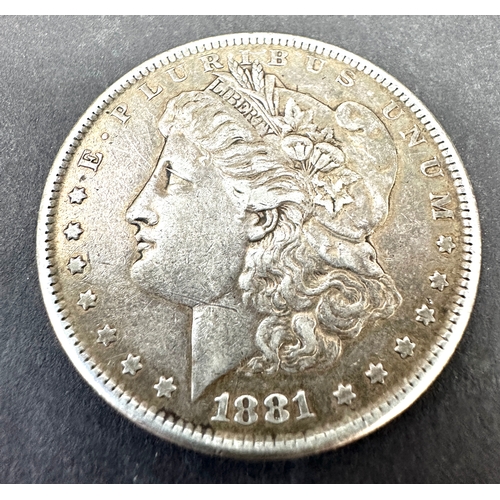 319 - 1881s 1 dollar, 1878-1921
Morgan Dollar
Ag Silver 0.900, 26.73g, ø 38.1mm