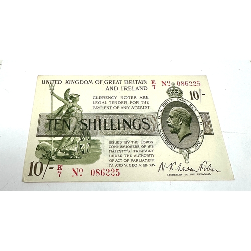 305 - Warren Fisher, 1927 10/- Shillings Treasury Note, E/7 No 086225 good grade note