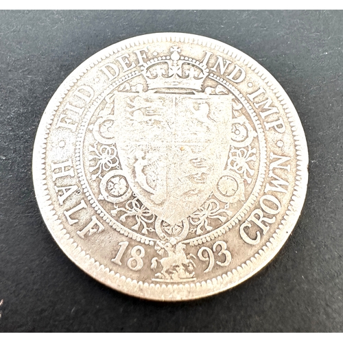 355 - Victorian 1893 Half Crown silver coin