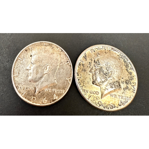 359 - 2 x 1964 PUS Silver Kennedy Half Dollars