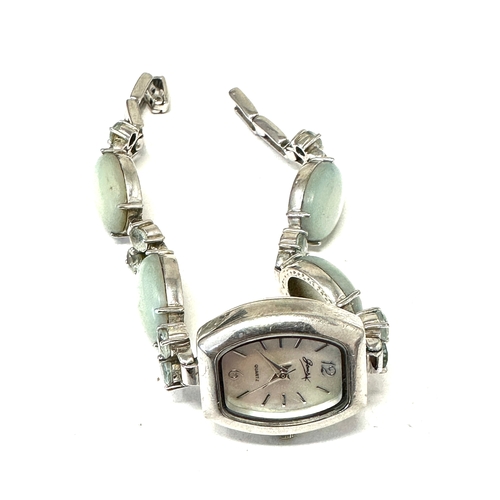 350 - GEMS TV 925 Sterling Silver Gem Stone Wrist watch Mother of Pearl Face quartz movement not ticking n... 