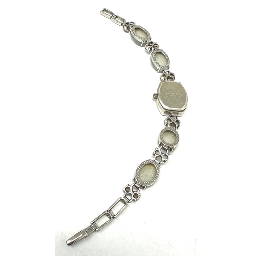 350 - GEMS TV 925 Sterling Silver Gem Stone Wrist watch Mother of Pearl Face quartz movement not ticking n... 