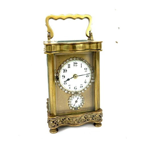 499 - Antique brass carriage clock possibly French, strikes with bell