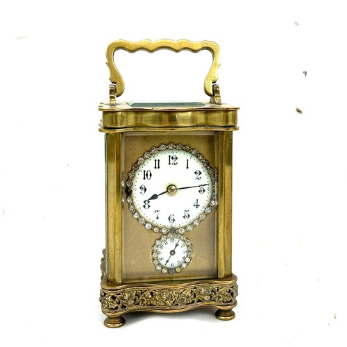 499 - Antique brass carriage clock possibly French, strikes with bell