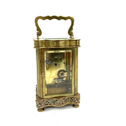 499 - Antique brass carriage clock possibly French, strikes with bell