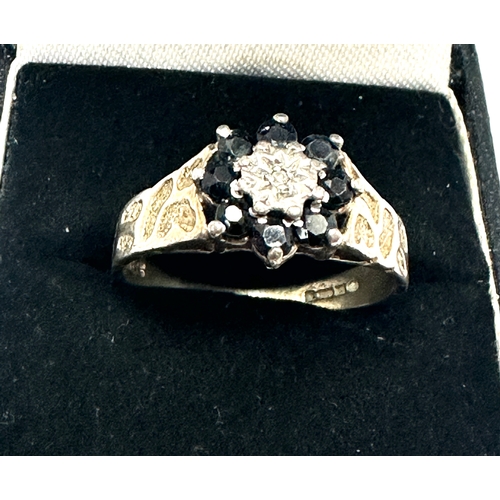 76 - Vintage silver sapphire & diaond set ring
