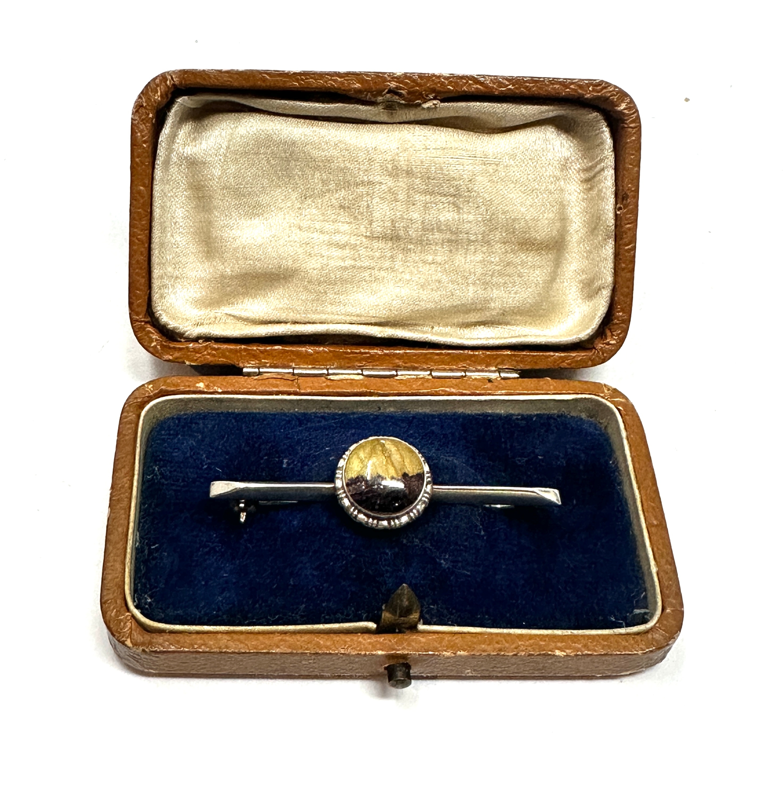 Antique boxed silver blue john set brooch