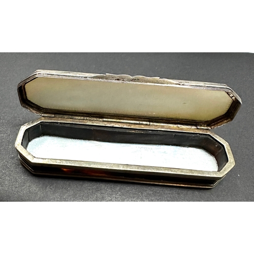 1 - 18th century George III Silver tortoiseshell and finely engraved mother-of-pearl toothpick holder. C... 