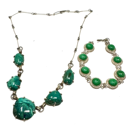 176 - 2 vintage silver stone set necklace & bracelet weight 42g