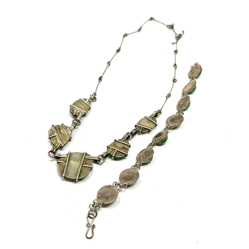176 - 2 vintage silver stone set necklace & bracelet weight 42g