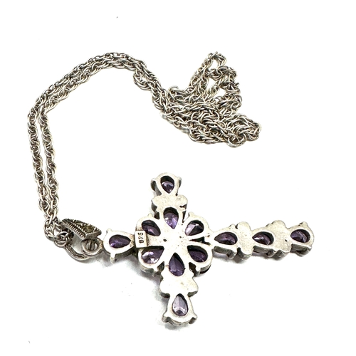 186 - Vintage silver amethyst set cross pendant necklace weight approx 19g