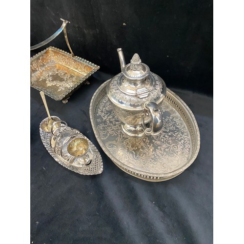 445 - Large selection of vintage silver plated items includes tea pots, trays, jugs, candle sticks etc