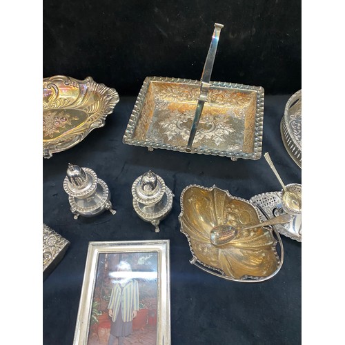 445 - Large selection of vintage silver plated items includes tea pots, trays, jugs, candle sticks etc