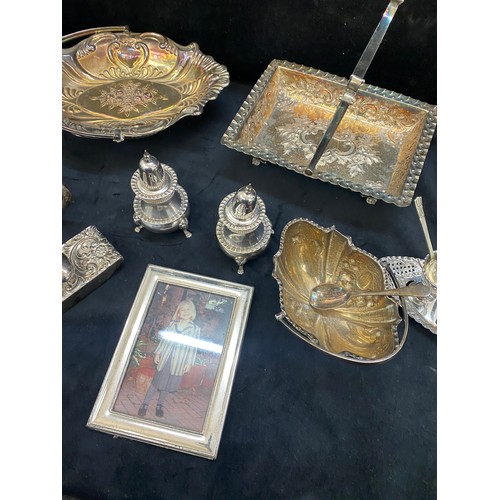 445 - Large selection of vintage silver plated items includes tea pots, trays, jugs, candle sticks etc