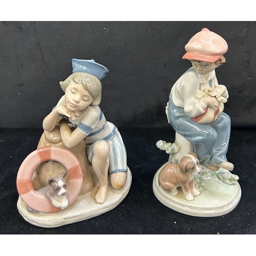 469 - Vintage Lladro Mondays child 6011 figurine and a Lladro porcelain figure of a boy sitting on a tree ... 