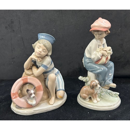 469 - Vintage Lladro Mondays child 6011 figurine and a Lladro porcelain figure of a boy sitting on a tree ... 