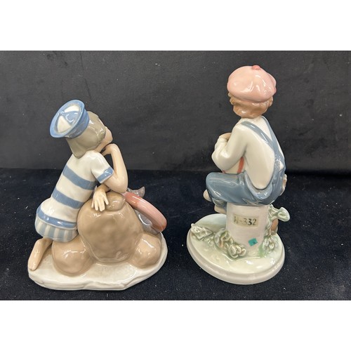 469 - Vintage Lladro Mondays child 6011 figurine and a Lladro porcelain figure of a boy sitting on a tree ... 