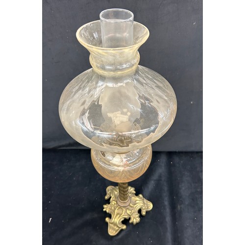 289 - Vintage brass bottom oil lamp overall height approximately: 26 inches tall