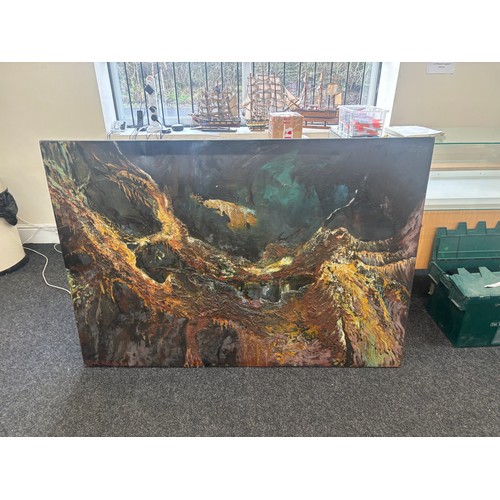 435 - Large Expressional oil on canvas signed Cien Hearf measures approximately 46 inches tall 65 inches w... 