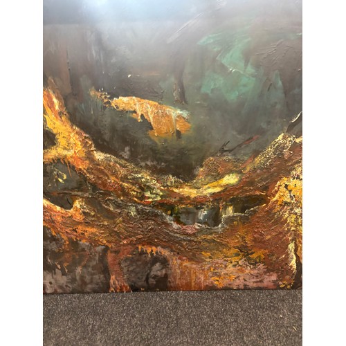 435 - Large Expressional oil on canvas signed Cien Hearf measures approximately 46 inches tall 65 inches w... 