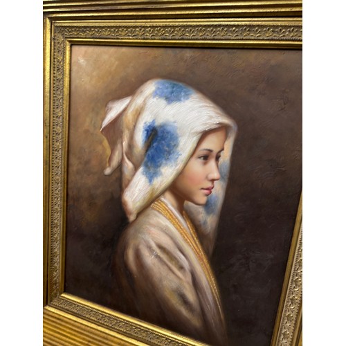 429 - Vintage oil on canvas unsigned possibly by Chinese artist Shen Ming Cun measures approximately 43 in... 