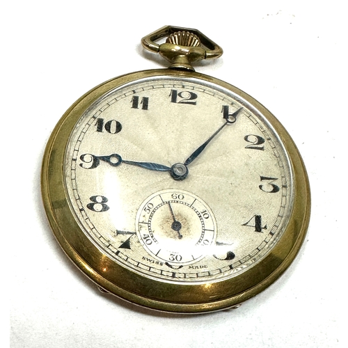 396 - Antique art deco gold plated slimline open face pocket watch  the watch is ticking