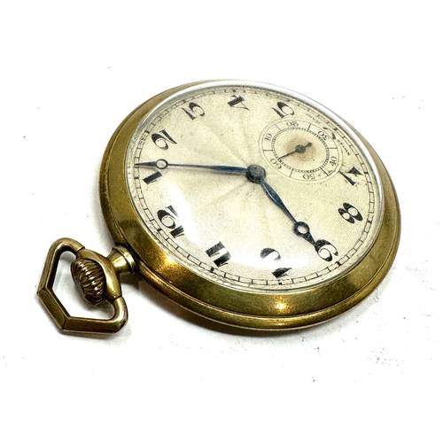 396 - Antique art deco gold plated slimline open face pocket watch  the watch is ticking