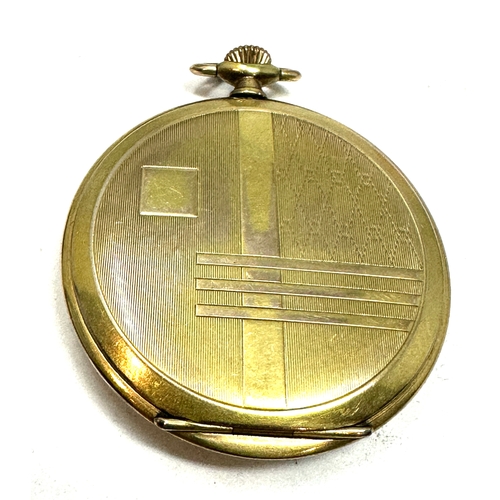 396 - Antique art deco gold plated slimline open face pocket watch  the watch is ticking