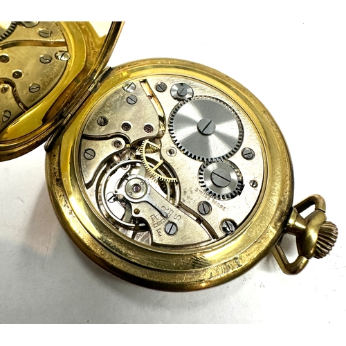 396 - Antique art deco gold plated slimline open face pocket watch  the watch is ticking