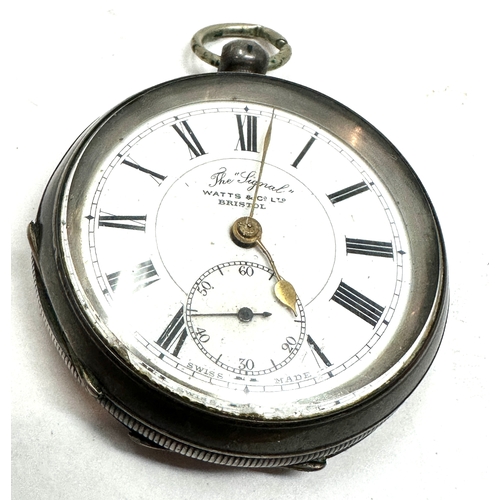 398 - Antique 935 silver open face pocket watch watts & co ltd bristol  the watch is not ticking tghe bala... 