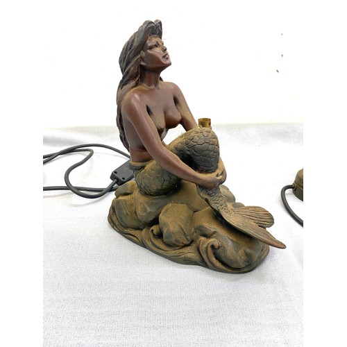42 - Pair mermaid resin table lamps, both untested