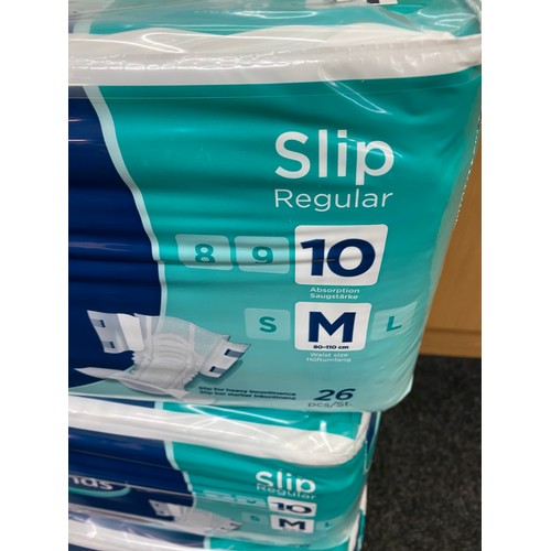 229 - 3 sealed packs of Attends slip regular incontinence pads, size M - each pack has 26