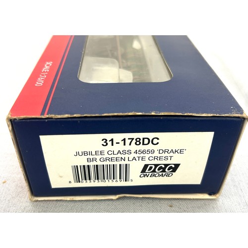 116 - Boxed Bachmann Branch-line Jubilee class 45659 drake BR Green late crest, damp damage to box