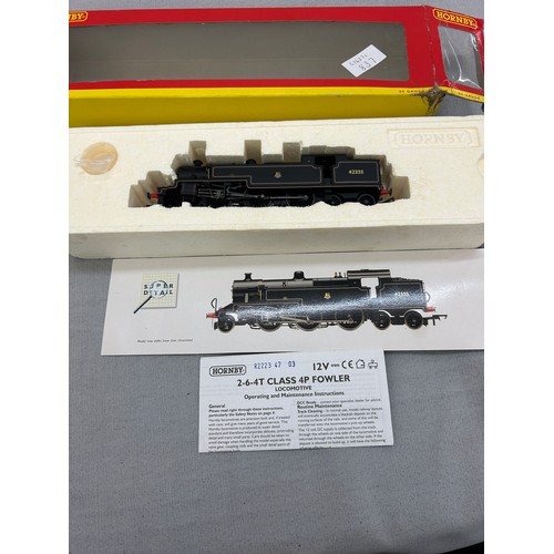 96 - Boxed Hornby R2223 BR Fowler 2-6-4T Class 4P Loco , 42355, damp damage to box