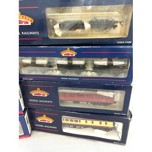 127 - 8 boxed Bachmann Branch line train carriages to include Stanier Parcels VAN, Porthole Coaches, Subur... 