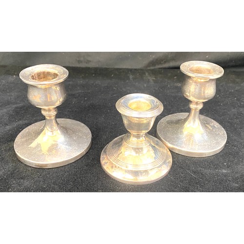 448 - Pair 1936 silver candlesticks, one other silver candlestick, tallest measures approximately 3 inches