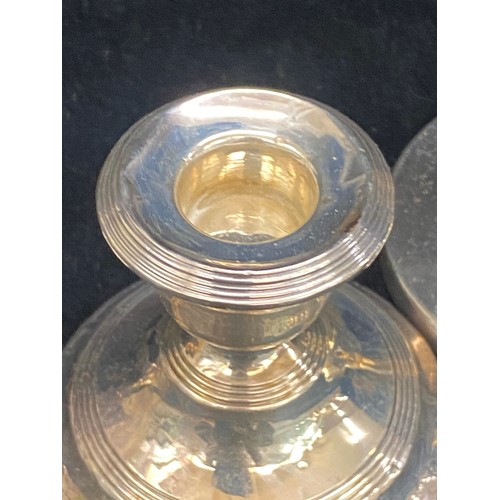 448 - Pair 1936 silver candlesticks, one other silver candlestick, tallest measures approximately 3 inches